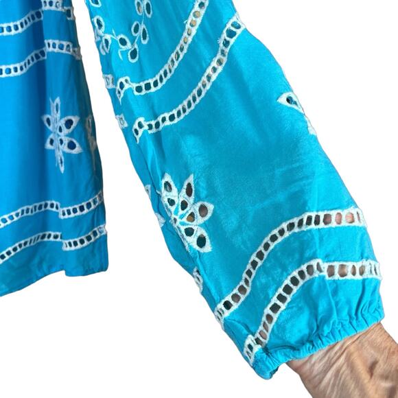 Boston Proper Women’s Turquoise & White Beaded Eyelet Blouse Medium - Picture 5 of 16